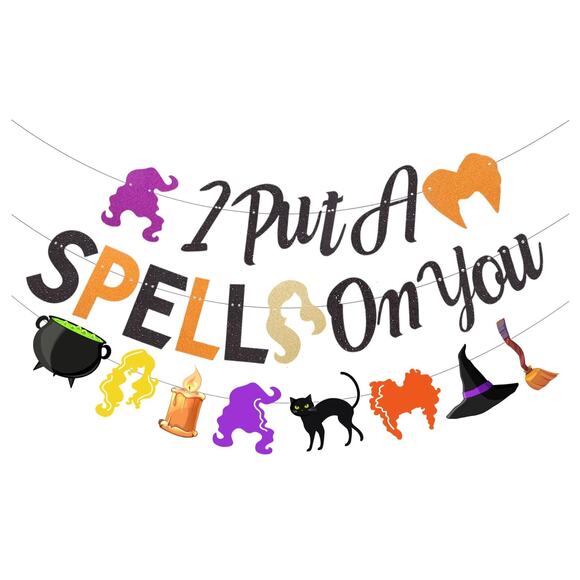 NWT I Put A Spell On You Banner Witch Themed Garland Halloween Party Decorations - Picture 1 of 4